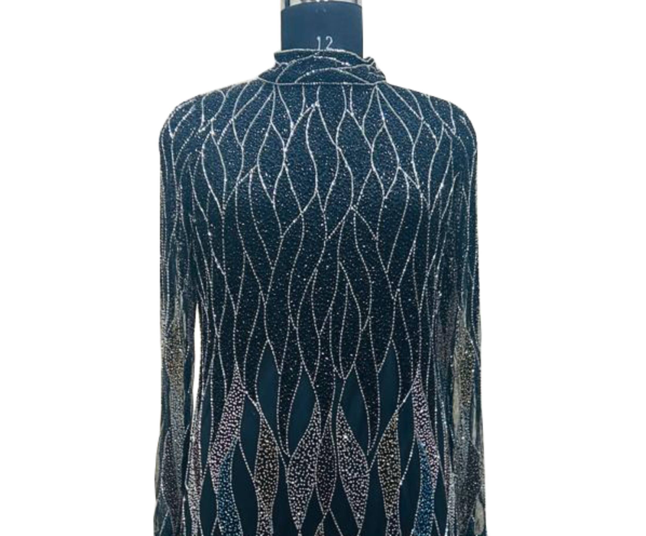 Attractive Ladies Evening Dresses-Unique Multicolor Beaded Crystal Embroidery Sequined Floor-Length Collar Popular for Women