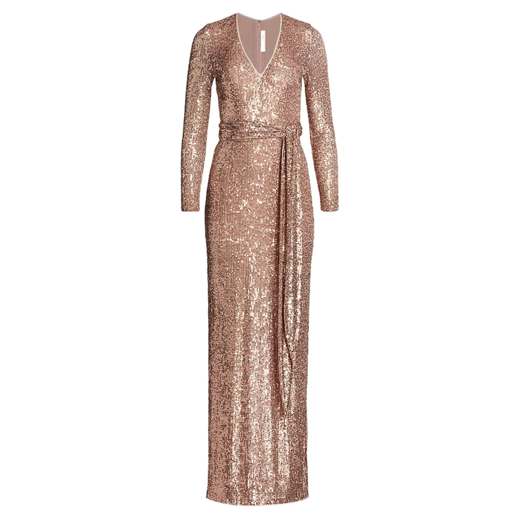 Luxury Sexy Evening Dress V Neck Long Sleeve Slit Belted Slim Fit 2021 Bridal Gowns Elegant Sequin Beach Wedding Guest Party