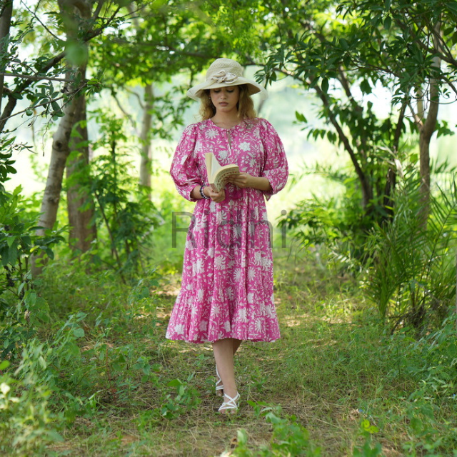 Pink Floral Maxi Dress for Women Loose Fit Cotton Summer Sundress Boho Style Casual  Dress for Vacation and Mother's Day
