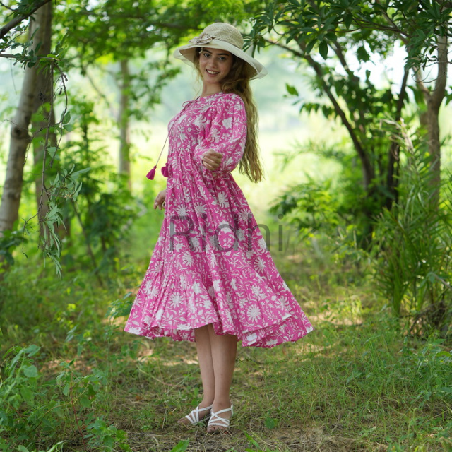 Pink Floral Maxi Dress for Women Loose Fit Cotton Summer Sundress Boho Style Casual  Dress for Vacation and Mother's Day