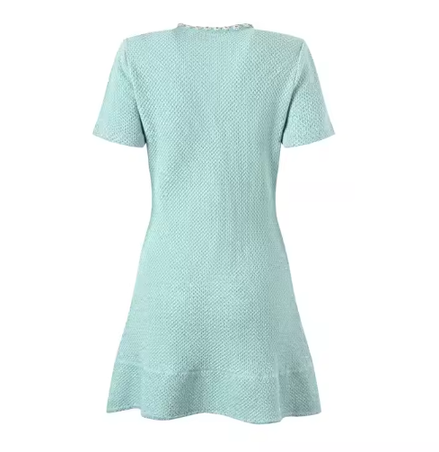 -Made Mint Green Knitted Dress French Style High-End Sweater Dress Pleated Short Sleeves Button Eco-Friendly Natural
