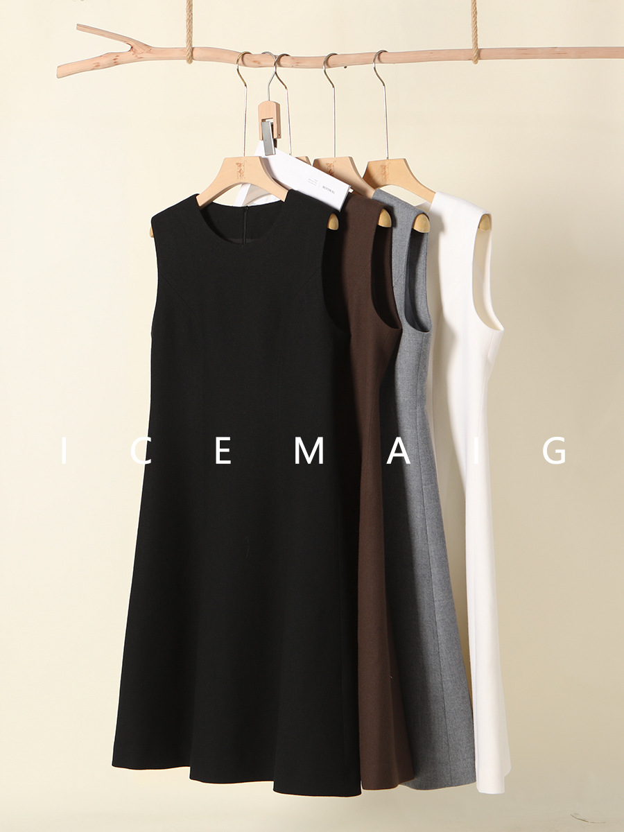Dropshipping ROW Wind Full Wool Sundress 2024 Autumn/winter Round Neck Sleeveless Minimalist Dress Senior Style Dress C96