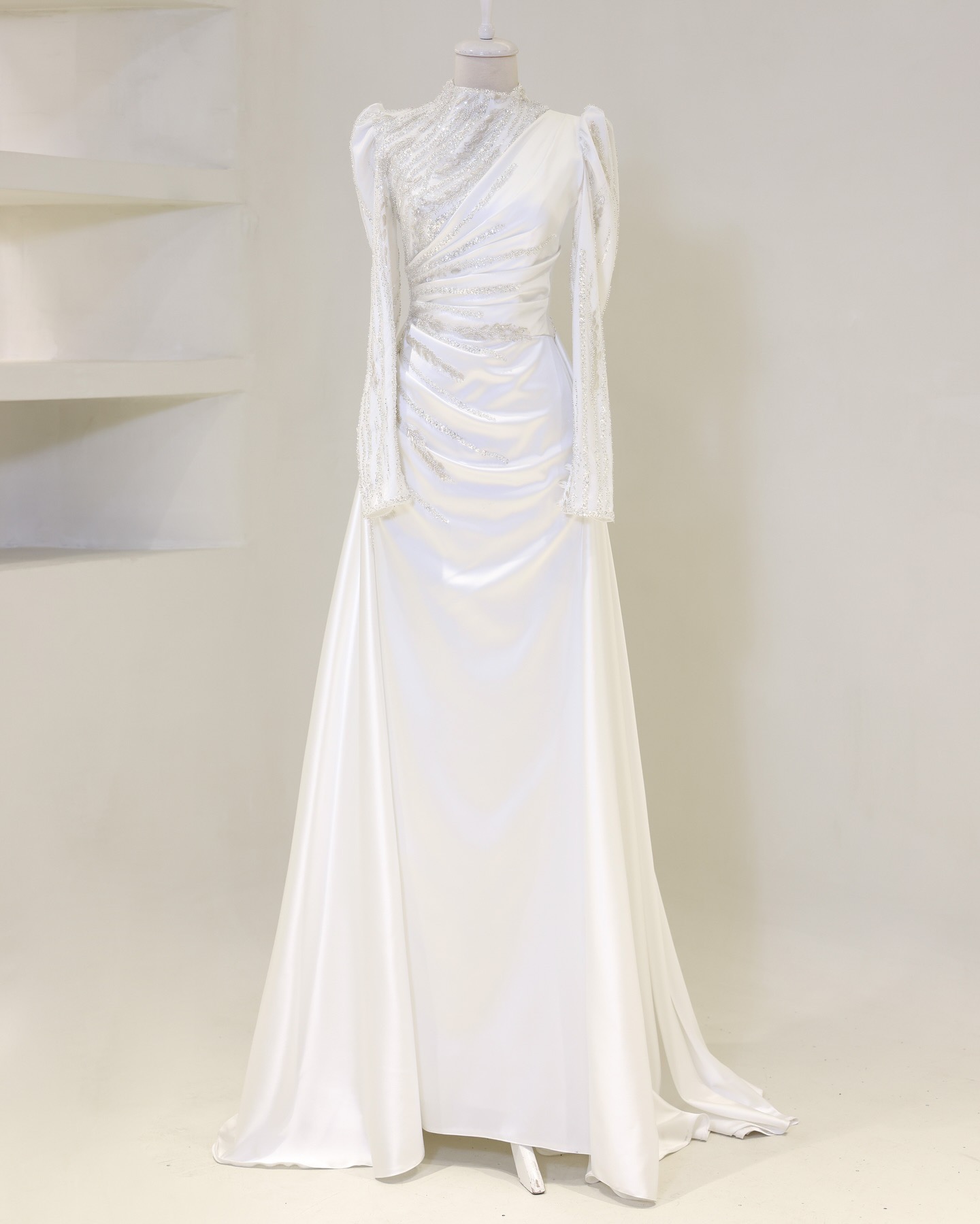 New Arrival Elegant Evening Dress Sequins Ruffle Design Bubble Sleeves Gauze Arab Abayas Muslim Women Party Dress