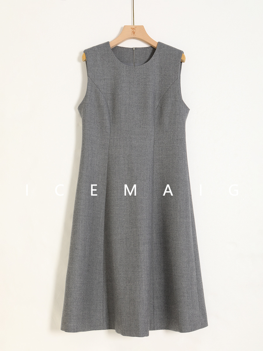 Dropshipping ROW Wind Full Wool Sundress 2024 Autumn/winter Round Neck Sleeveless Minimalist Dress Senior Style Dress C96