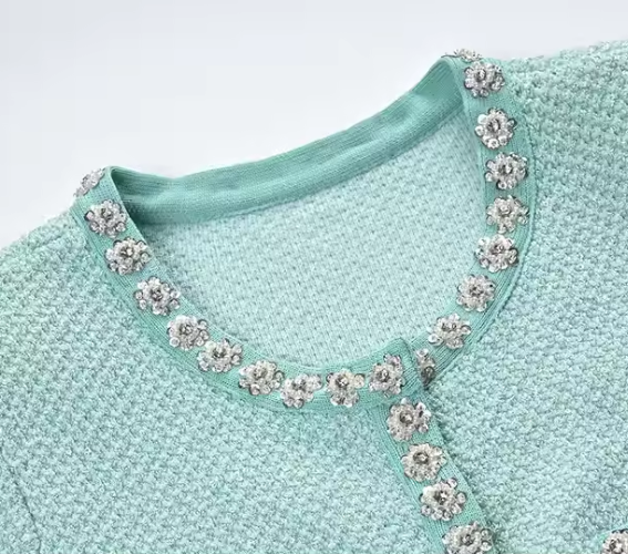 -Made Mint Green Knitted Dress French Style High-End Sweater Dress Pleated Short Sleeves Button Eco-Friendly Natural