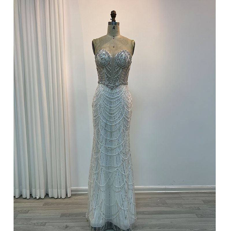 Luxury Dubai Mermaid Crysta Rhinestones Nude Evening Dresses Elegant Sweetheart Beaded Arabic Women Wedding Party Gowns
