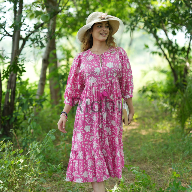 Pink Floral Maxi Dress for Women Loose Fit Cotton Summer Sundress Boho Style Casual  Dress for Vacation and Mother's Day