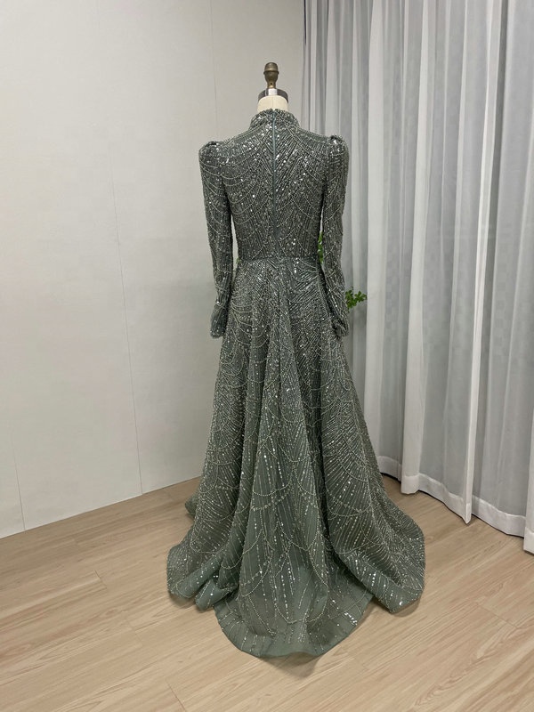 MC20041 Luxury Dubai Evening Dress Party Gowns Prom Dresses for Women High Neck Long Sleeves Beading Arabic Muslim Muslim Formal
