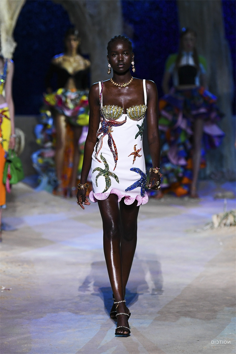 FD2254 Quality Clothing Brands Ruffles Sequined Diamonds Handmade Beaded Dress Runway Fashion Women Sundress