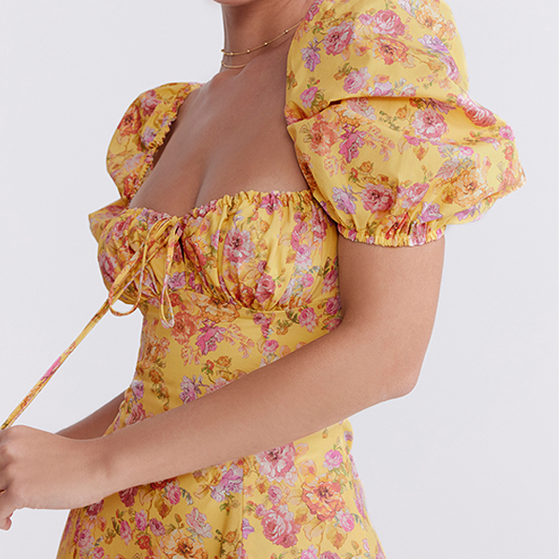 Manufacturer  Floral Print Straight Female Evening Party Puff Sleeve Elegant Casual Maxi Women Summer Long Sundresses