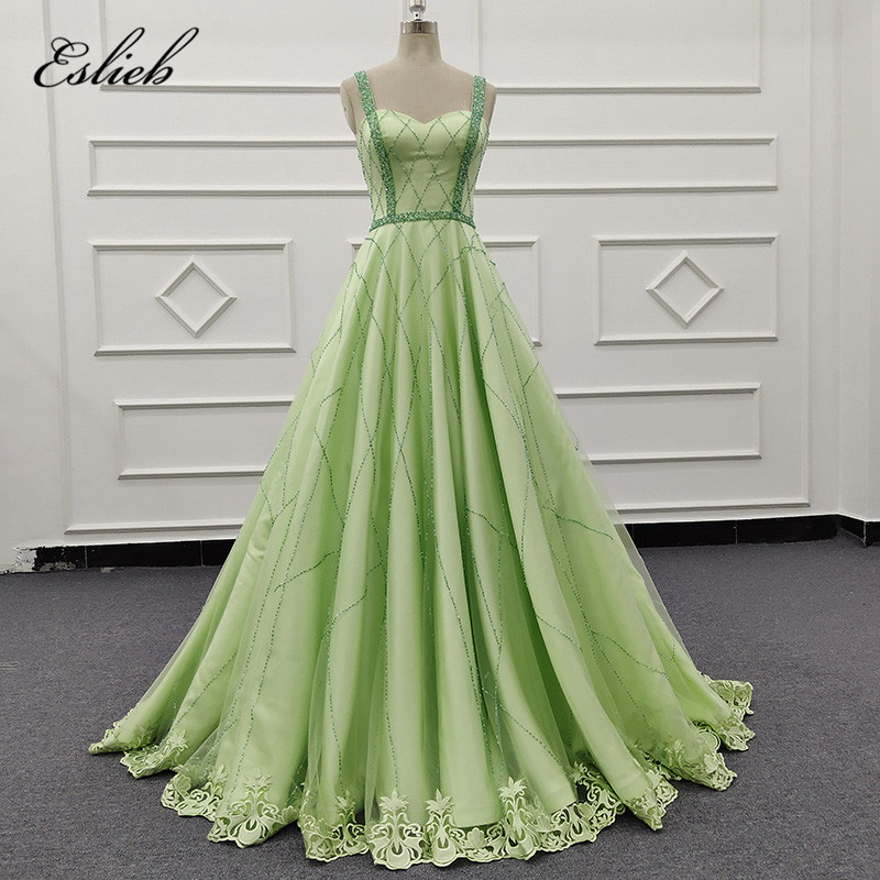 Eslieb Evening Dress 2019 Long Sexy Sleeveless Prom Dresses Lace Bead Crystal Belt Robe De Soiree Evening Gown Dresses