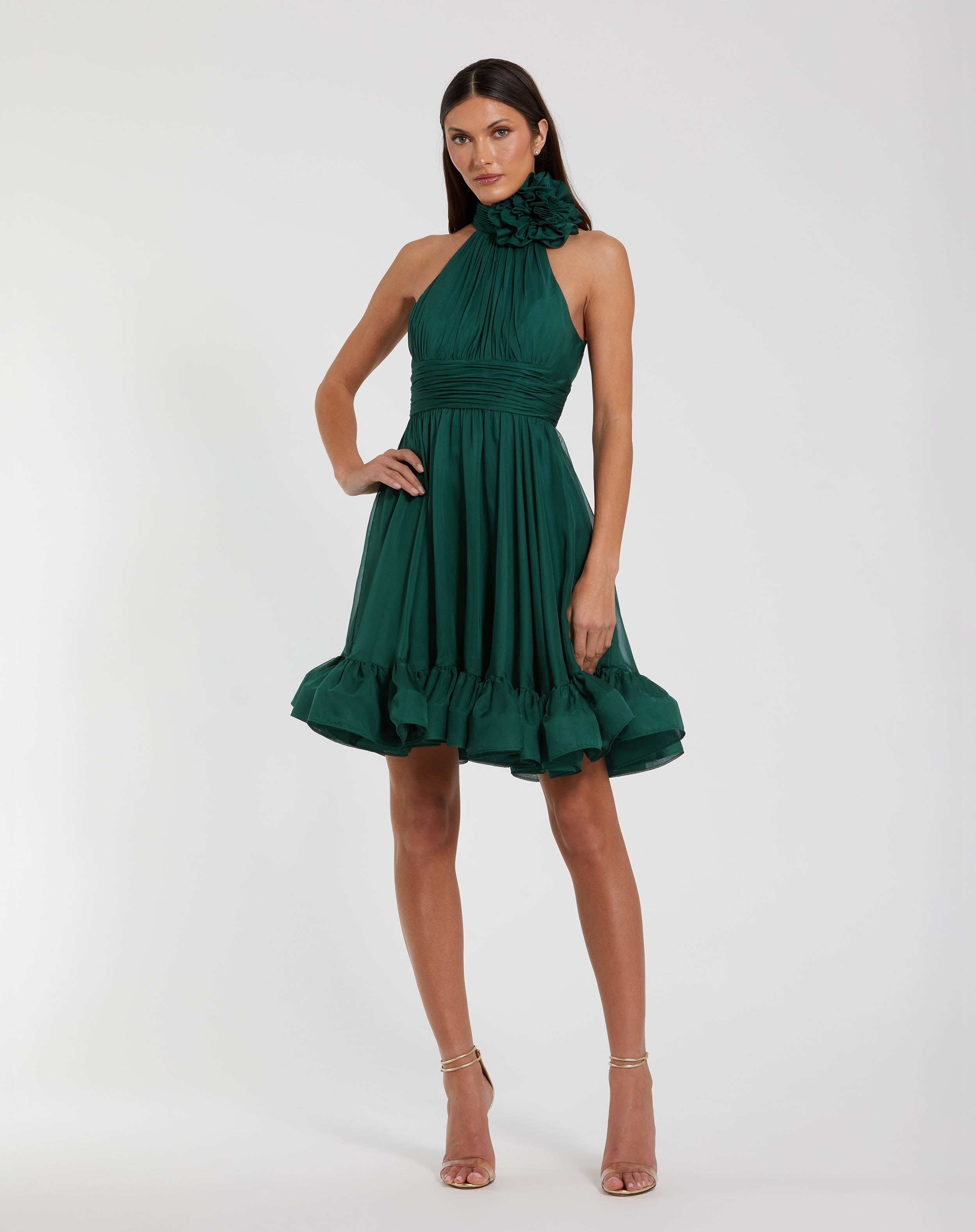 Mily Bridal ML240  Size Off Shoulder Green Organza Mini Dress for Party  Pleated Front Strap Halter Waist Pleated Sundress
